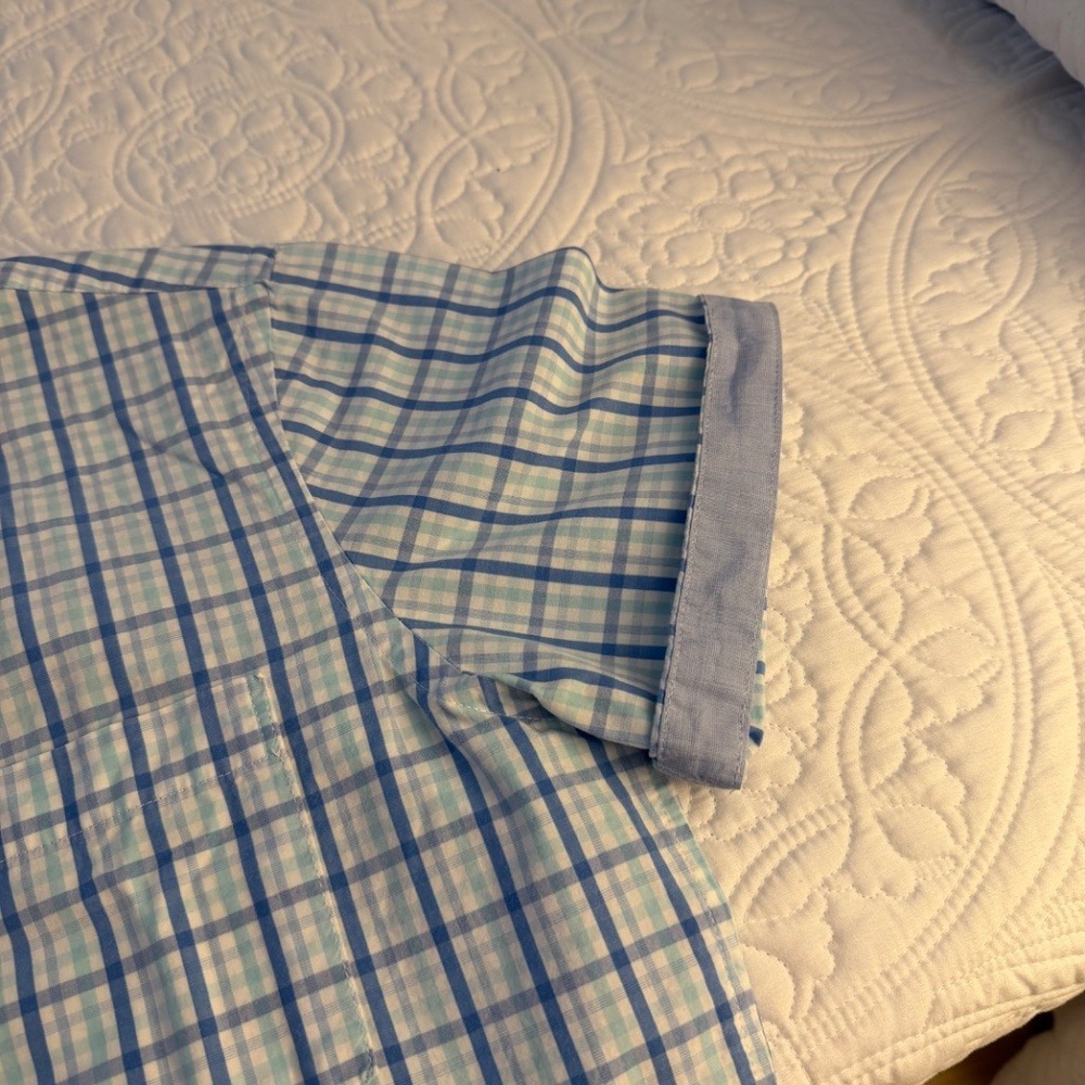 Izod Men's Short Sleeve Button-Down Shirt, Slim Fit Blue Teal White Size Small - Picture 9 of 9